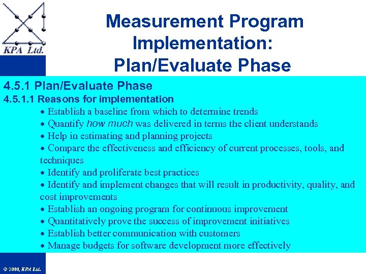 Measurement Program Implementation: Plan/Evaluate Phase 4. 5. 1 Plan/Evaluate Phase STAM 4. 5. 1.