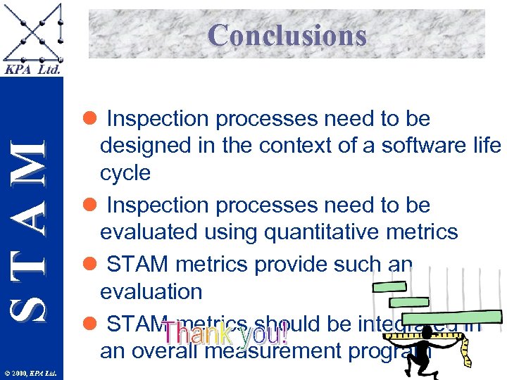 STAM Conclusions © 2000, KPA Ltd. l Inspection processes need to be designed in