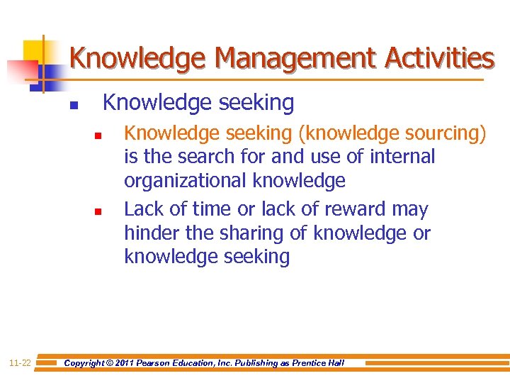 Knowledge Management Activities Knowledge seeking n n n 11 -22 Knowledge seeking (knowledge sourcing)