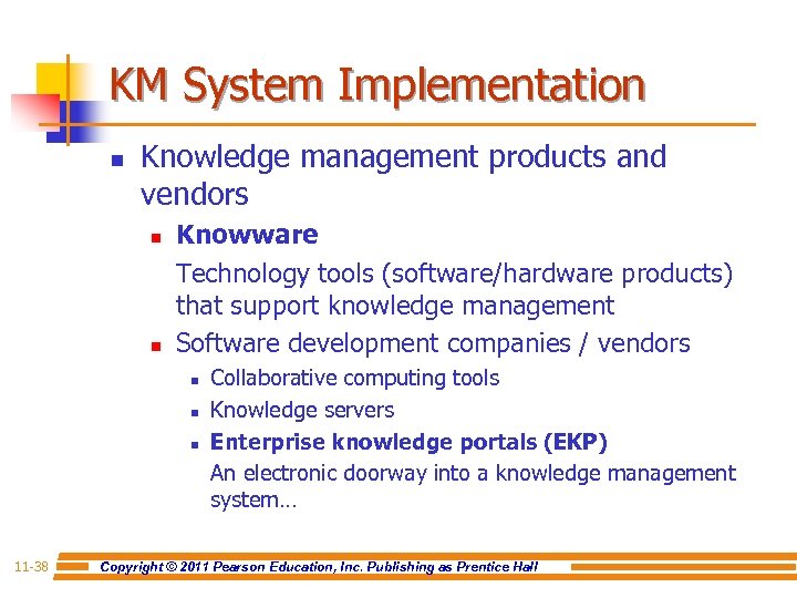 KM System Implementation n Knowledge management products and vendors n n Knowware Technology tools
