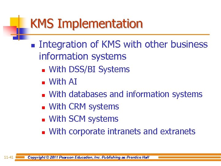 KMS Implementation n Integration of KMS with other business information systems n n n