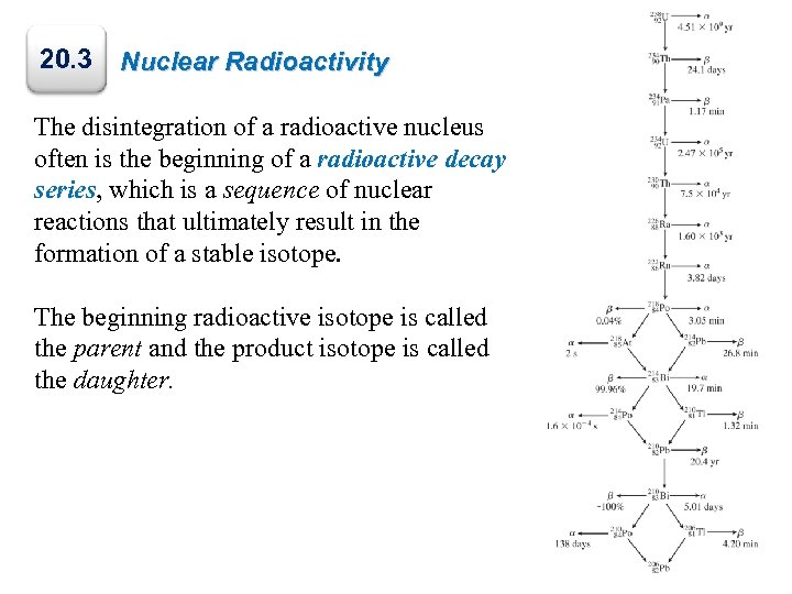 20. 3 Nuclear Radioactivity The disintegration of a radioactive nucleus often is the beginning