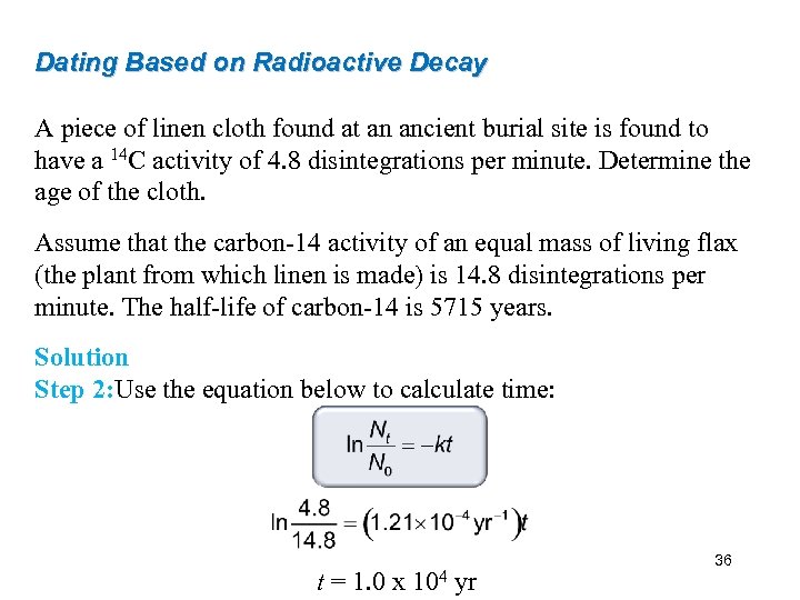 Dating Based on Radioactive Decay A piece of linen cloth found at an ancient