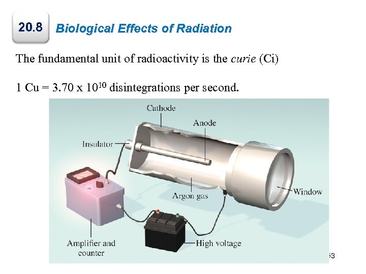 20. 8 Biological Effects of Radiation The fundamental unit of radioactivity is the curie