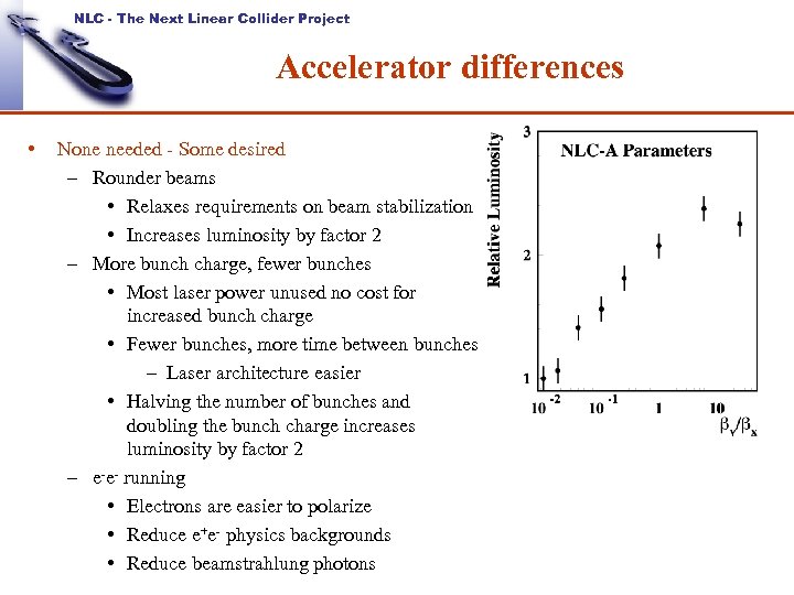 NLC - The Next Linear Collider Project Accelerator differences • None needed - Some