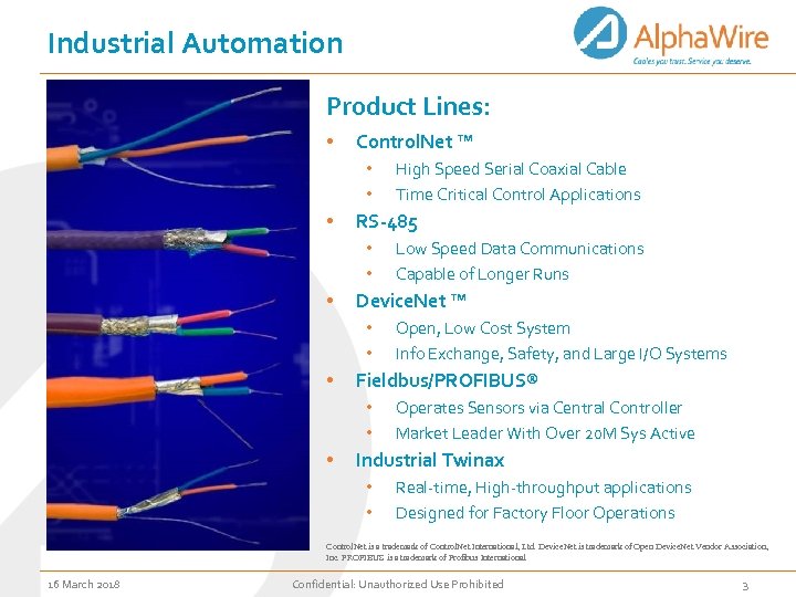 Industrial Automation Product Lines: • Control. Net ™ • • • RS-485 • •
