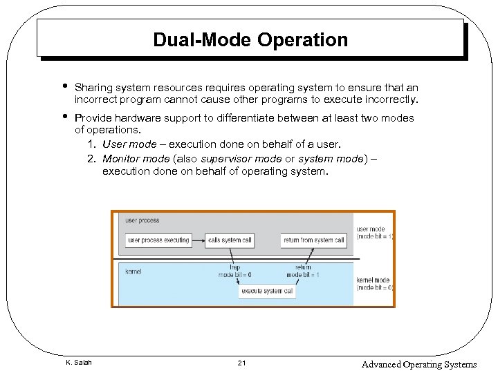 Dual-Mode Operation • Sharing system resources requires operating system to ensure that an incorrect