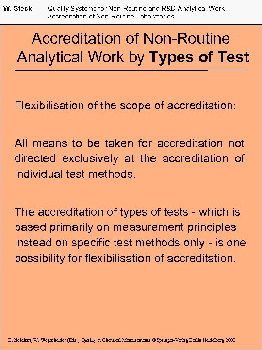 W. Steck Quality Systems for Non-Routine and R&D Analytical Work Accreditation of Non-Routine Laboratories