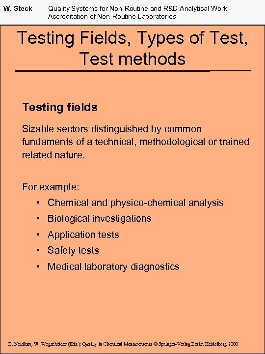 W. Steck Quality Systems for Non-Routine and R&D Analytical Work Accreditation of Non-Routine Laboratories