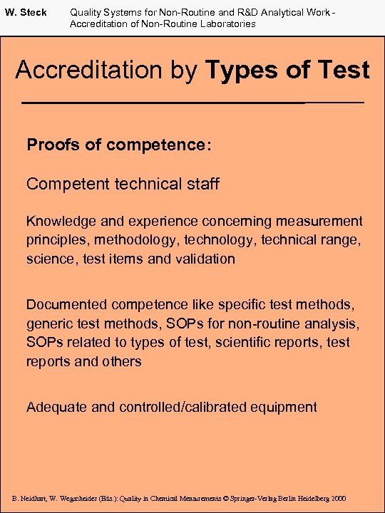 W. Steck Quality Systems for Non-Routine and R&D Analytical Work Accreditation of Non-Routine Laboratories