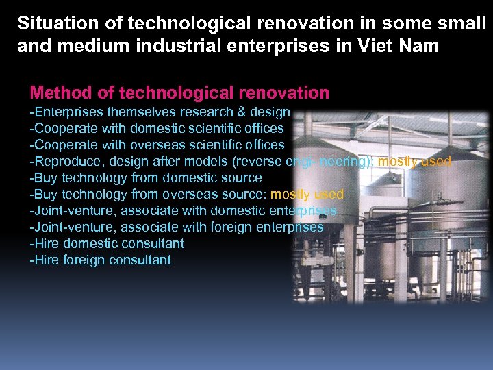 Situation of technological renovation in some small and medium industrial enterprises in Viet Nam