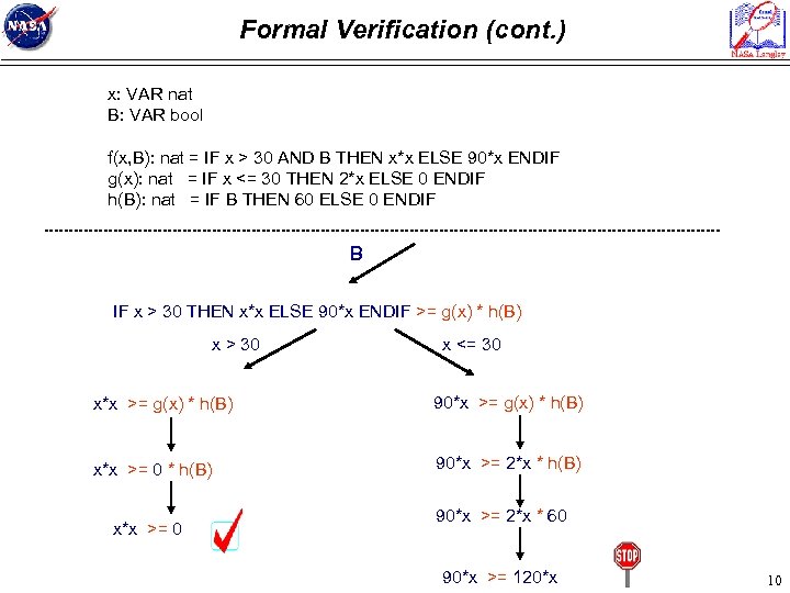 Formal Verification (cont. ) x: VAR nat B: VAR bool f(x, B): nat =
