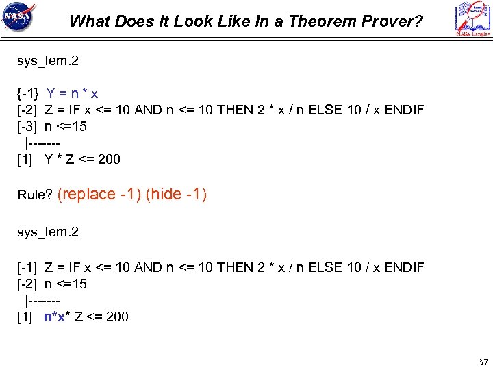 What Does It Look Like In a Theorem Prover? sys_lem. 2 {-1} Y =
