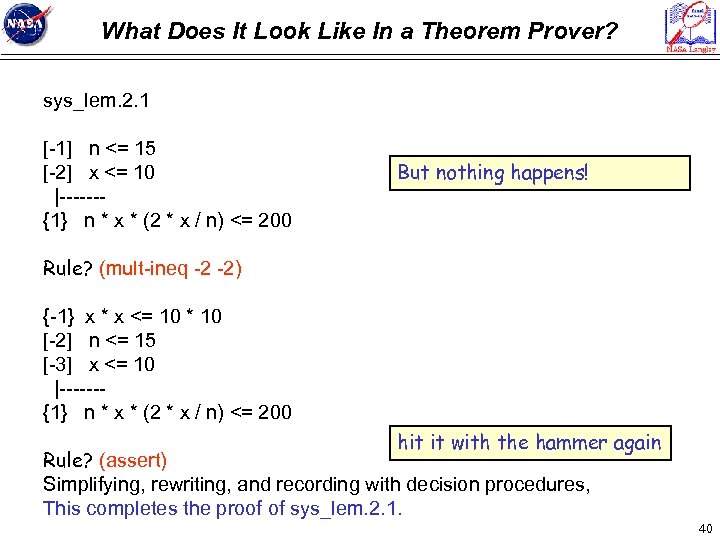 What Does It Look Like In a Theorem Prover? sys_lem. 2. 1 [-1] n