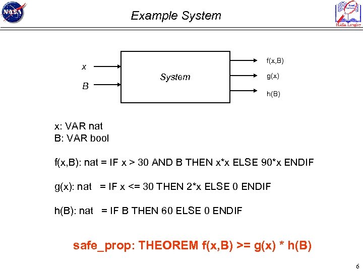 Example System f(x, B) x B System g(x) h(B) x: VAR nat B: VAR