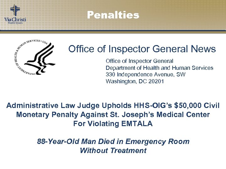Penalties Office of Inspector General News Office of Inspector General Department of Health and