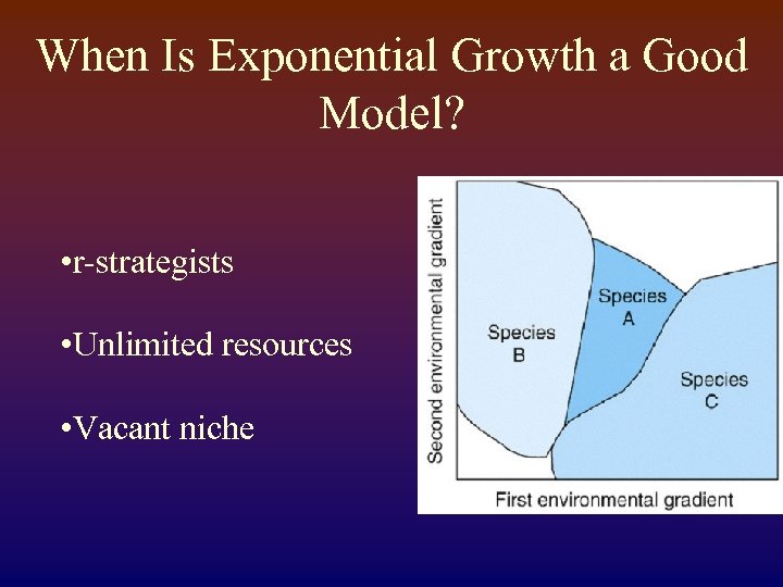 When Is Exponential Growth a Good Model? • r-strategists • Unlimited resources • Vacant