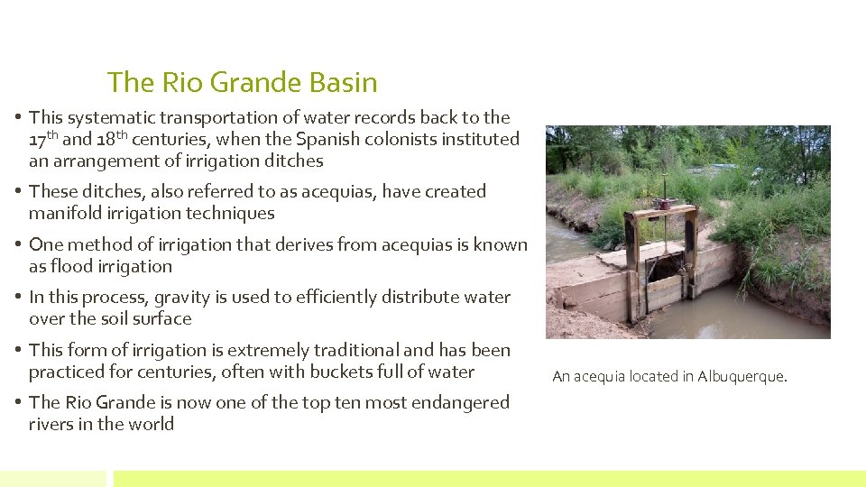 The Rio Grande Basin • This systematic transportation of water records back to the