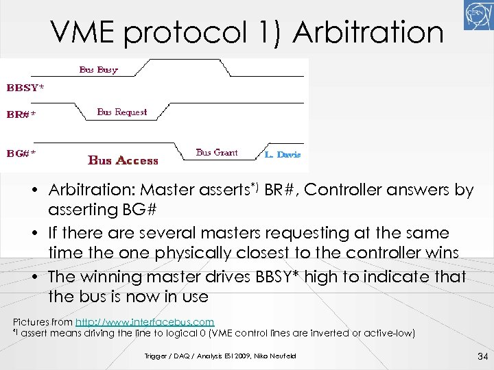 VME protocol 1) Arbitration • Arbitration: Master asserts*) BR#, Controller answers by asserting BG#