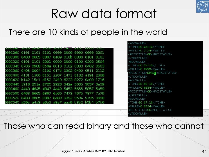Raw data format There are 10 kinds of people in the world Those who