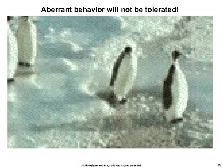 Aberrant behavior will not be tolerated! rick. dove@stevens. edu, attributed copies permitted 33 