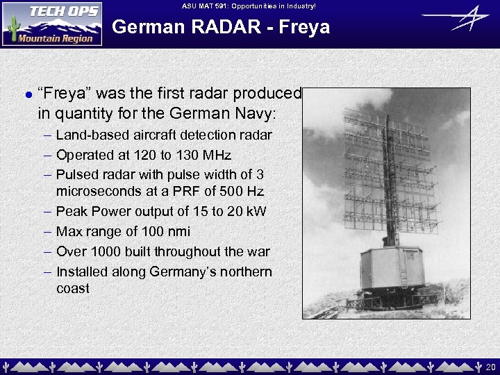 ASU MAT 591: Opportunities in Industry! German RADAR - Freya l “Freya” was the