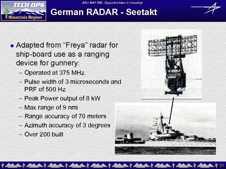 ASU MAT 591: Opportunities in Industry! German RADAR - Seetakt l Adapted from “Freya”