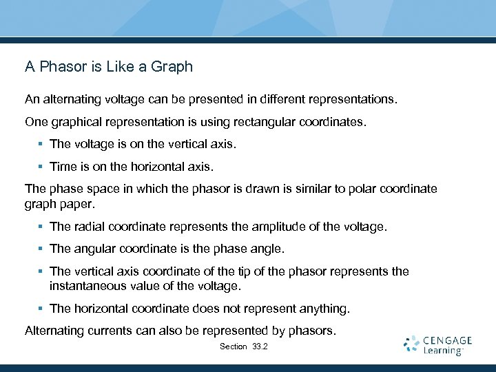 A Phasor is Like a Graph An alternating voltage can be presented in different