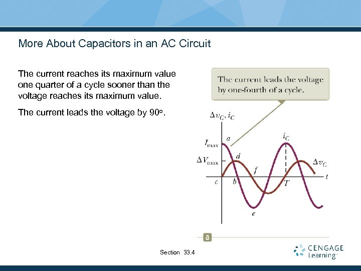 More About Capacitors in an AC Circuit The current reaches its maximum value one