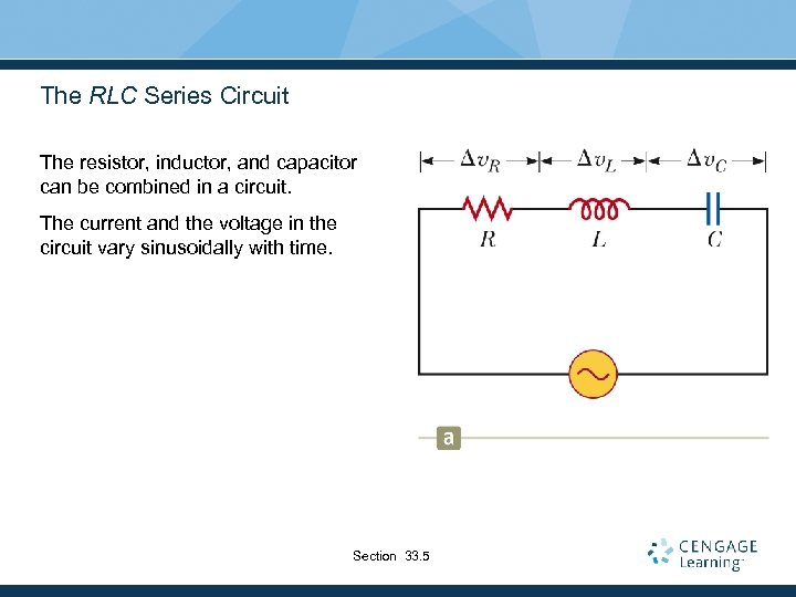 The RLC Series Circuit The resistor, inductor, and capacitor can be combined in a