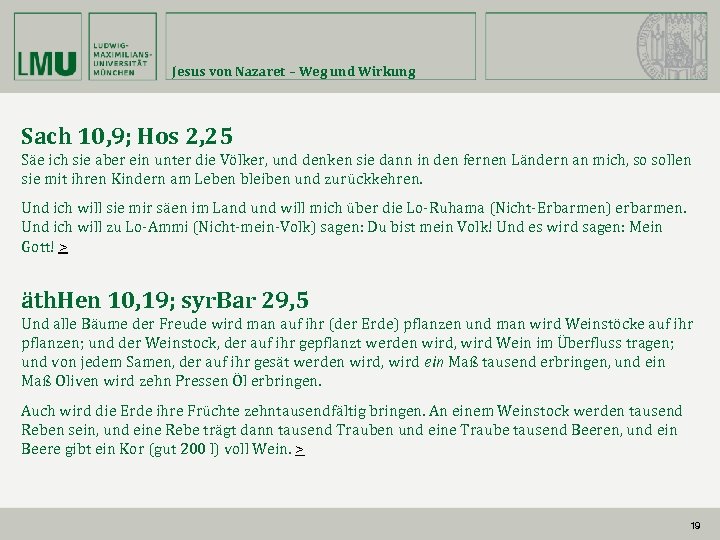 Jesus von Nazaret – Weg und Wirkung Sach 10, 9; Hos 2, 25 Säe