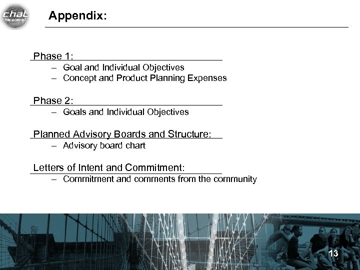Appendix: Phase 1: – Goal and Individual Objectives – Concept and Product Planning Expenses
