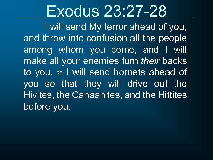Exodus 23: 27 -28 I will send My terror ahead of you, and throw