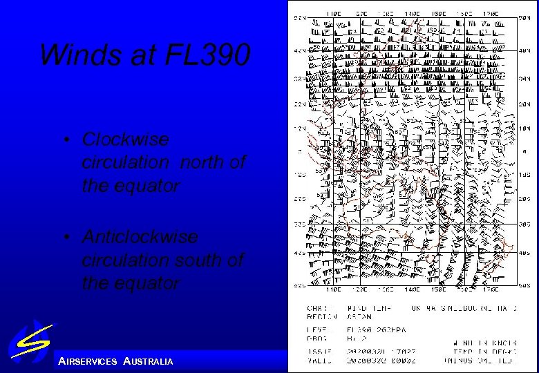 Winds at FL 390 • Clockwise circulation north of the equator • Anticlockwise circulation