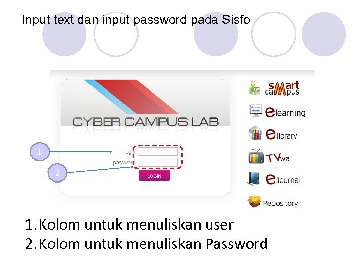 Input text dan input password pada Sisfo 1 2 1. Kolom untuk menuliskan user