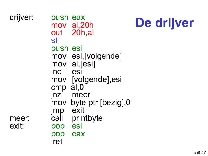 drijver: meer: exit: push eax mov al, 20 h out 20 h, al sti
