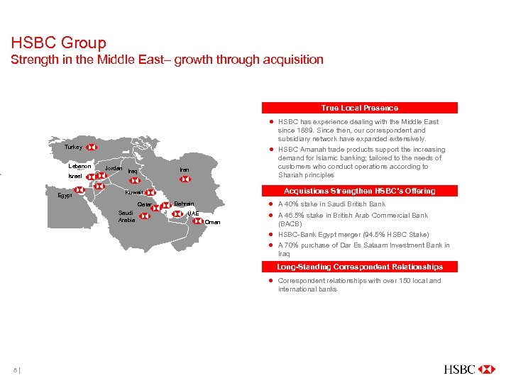 HSBC Group Strength in the Middle East– growth through acquisition True Local Presence l