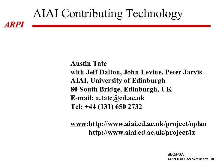 AIAI Contributing Technology ARPI Austin Tate with Jeff Dalton, John Levine, Peter Jarvis AIAI,