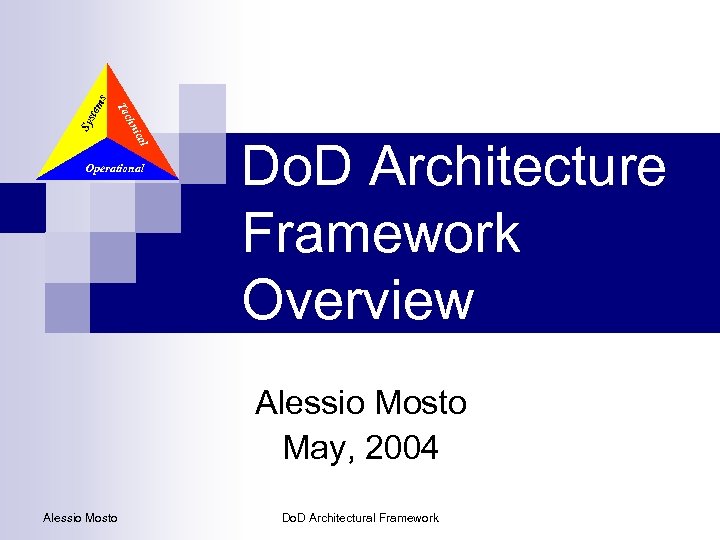 s tem chn Sys Te l ica Operational Do. D Architecture Framework Overview Alessio