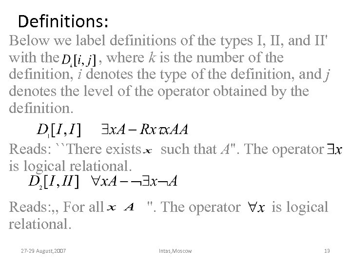 Definitions: Below we label definitions of the types I, II, and II' with the