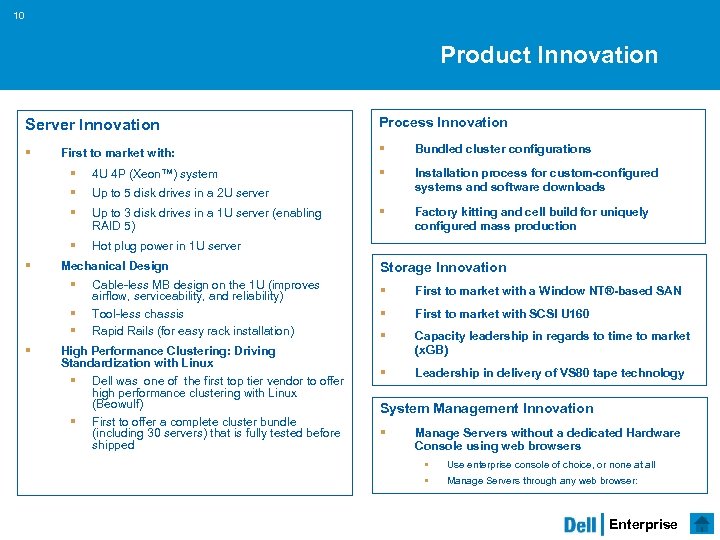 10 Product Innovation Server Innovation Process Innovation § § Bundled cluster configurations § Installation