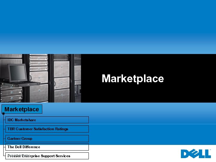 Marketplace IDC Marketshare TBR Customer Satisfaction Ratings Gartner Group The Dell Difference Dell Confidential
