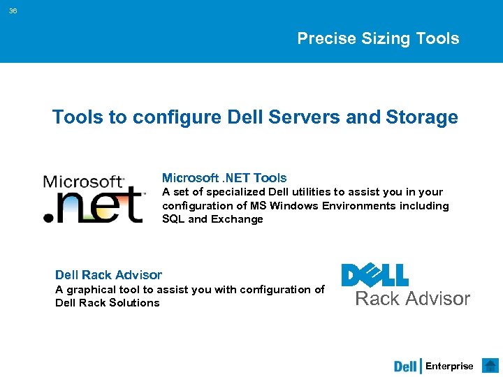 36 Precise Sizing Tools to configure Dell Servers and Storage Microsoft. NET Tools A