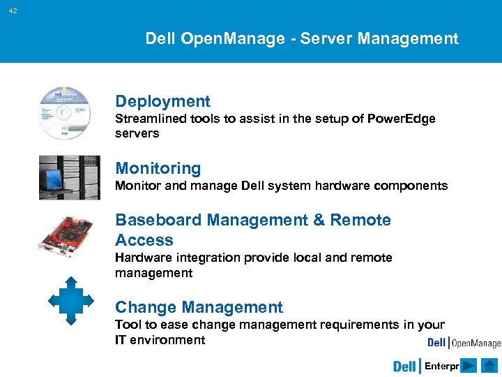 42 Dell Open. Manage - Server Management Deployment Streamlined tools to assist in the