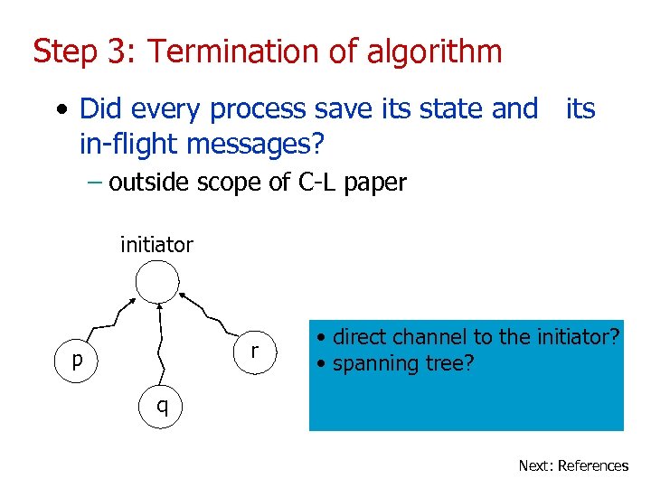 Step 3: Termination of algorithm • Did every process save its state and its