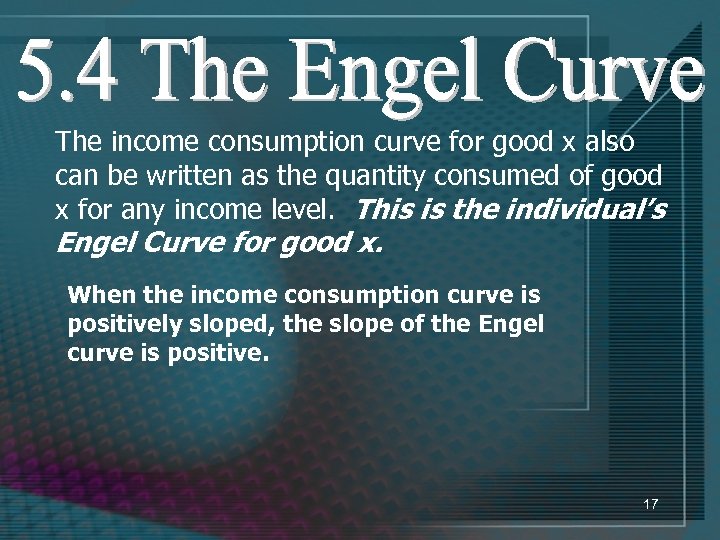 The income consumption curve for good x also can be written as the quantity