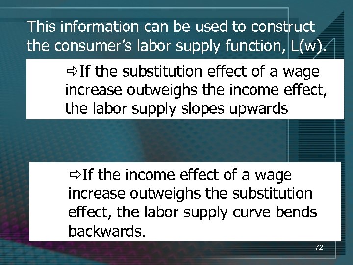 This information can be used to construct the consumer’s labor supply function, L(w). ðIf