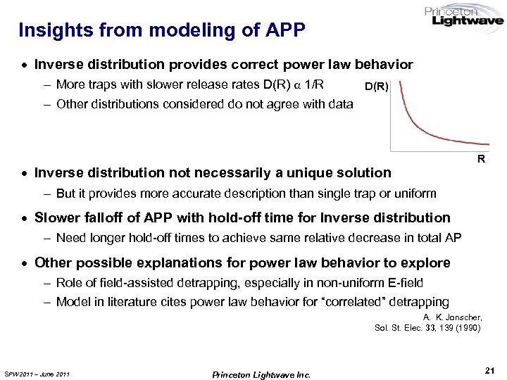 Insights from modeling of APP · Inverse distribution provides correct power law behavior –