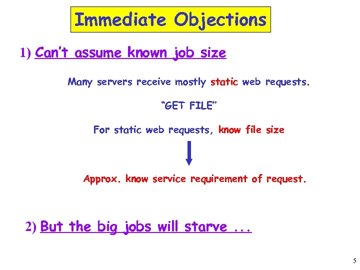 Immediate Objections 1) Can’t assume known job size Many servers receive mostly static web
