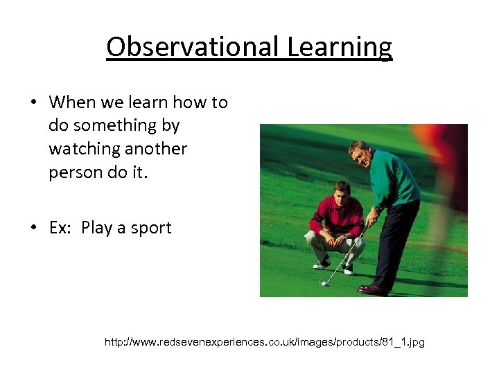 Observational Learning • When we learn how to do something by watching another person